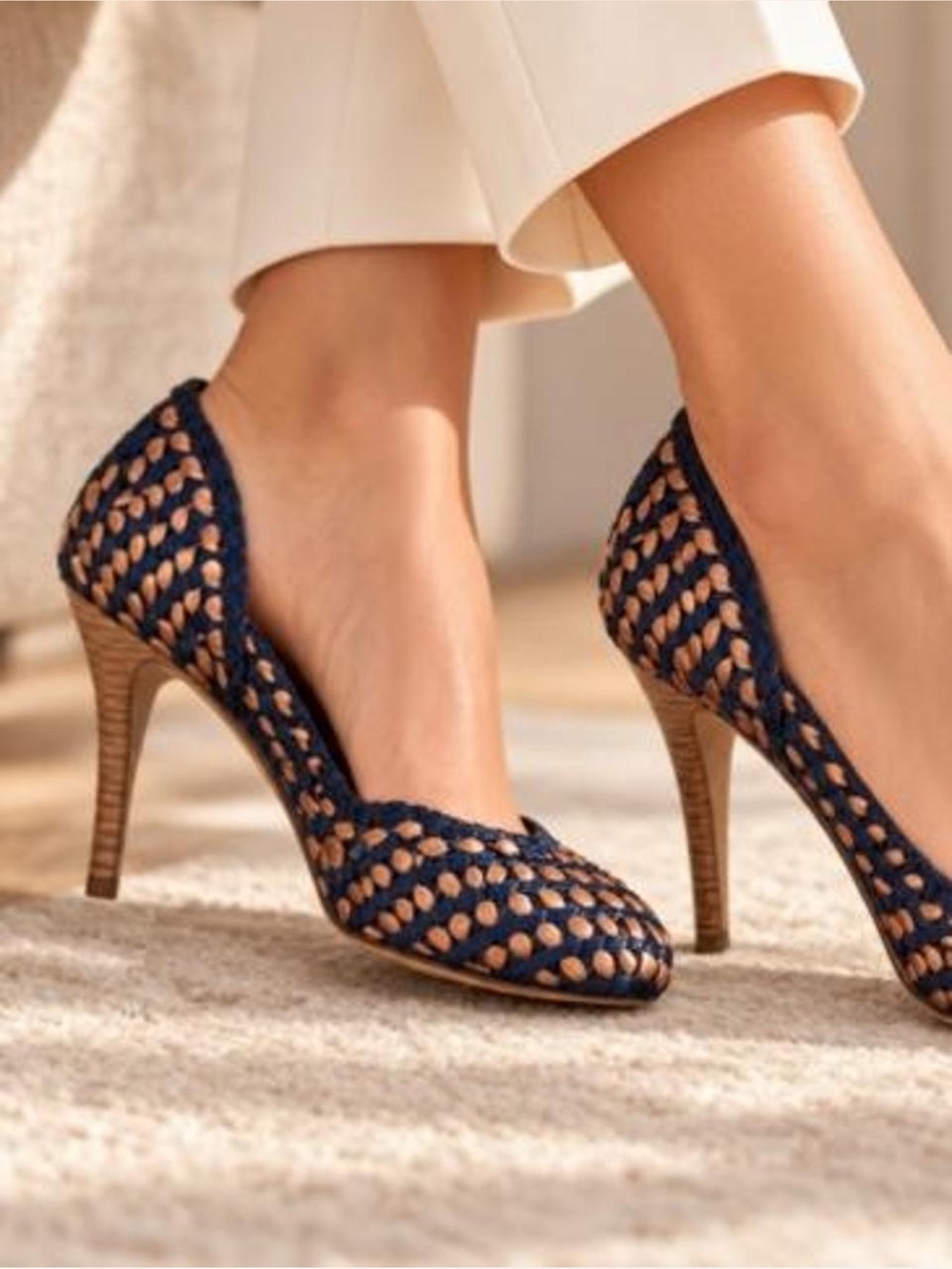 J.Crew Made in Italy Woven Leather Pumps Navy Copper Size 7.5 Style 64481